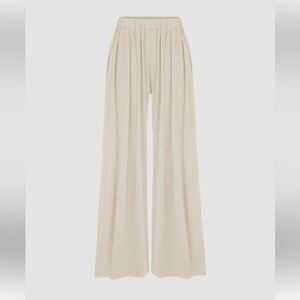 Cream Ribbed Wide-Leg Pants